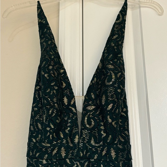 Lulus green and gold long dress with a slit - Picture 2 of 3